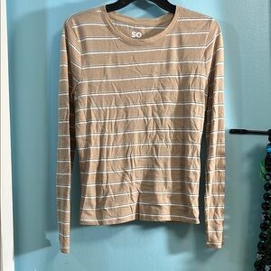 SO Beige and White Striped Long Sleeve Top
